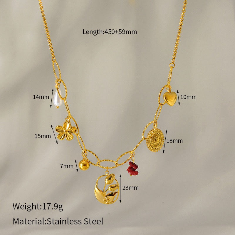 Heart, Flower, Butterfly & Shooting Star Multi-Charm Necklace