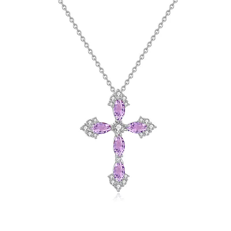 Natural Crystal Hip-Hop Cross Pendant in S925 Sterling Silver