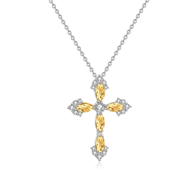 Natural Crystal Hip-Hop Cross Pendant in S925 Sterling Silver