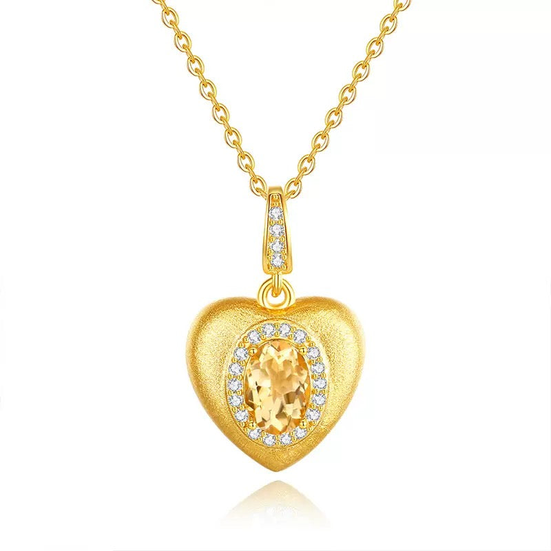 Brushed S925 Sterling Silver Heart Necklace with Natural Gemstone Inlay