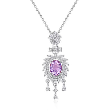 S925 Sterling Silver Necklace for Women with Natural Crystal Stone Pendant