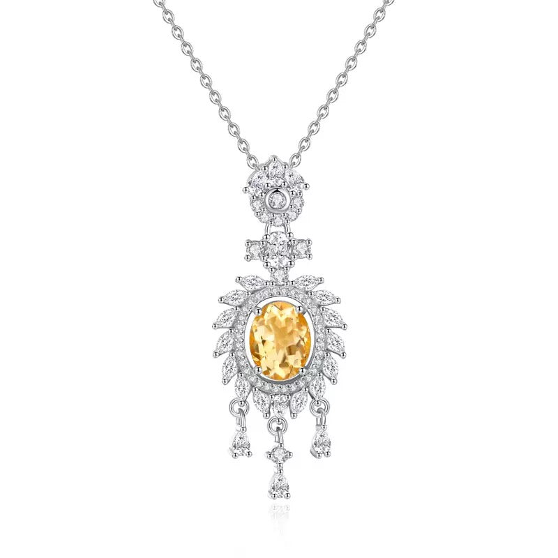 S925 Sterling Silver Necklace for Women with Natural Crystal Stone Pendant