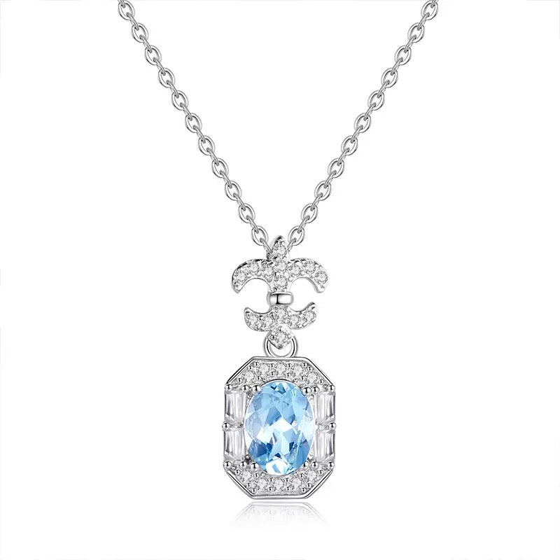 S925 Sterling Silver Elegant Light Luxury Topaz Necklace