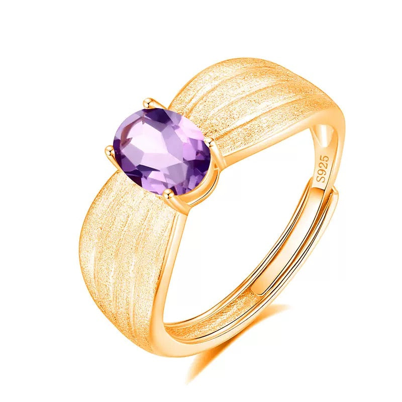 Women’s S925 Sterling Silver Ring with Natural Crystal Inlay, French Brushed Finish