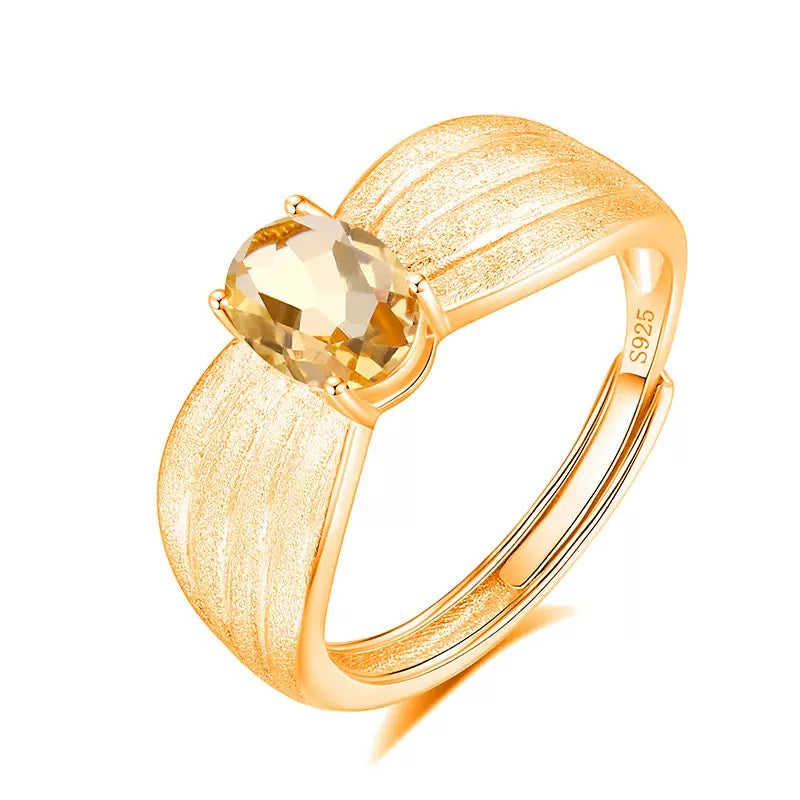 Women’s S925 Sterling Silver Ring with Natural Crystal Inlay, French Brushed Finish