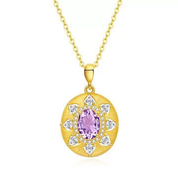 French Vintage Brushed Geometric Natural Crystal Pendant, S925 Silver Elegant Choker Necklace in Retro Style