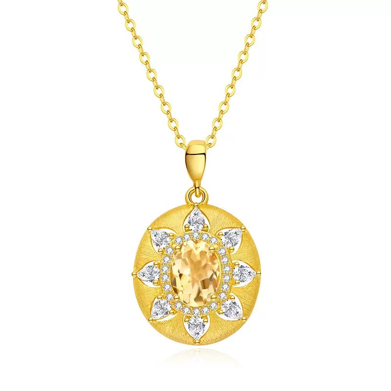 French Vintage Brushed Geometric Natural Crystal Pendant, S925 Silver Elegant Choker Necklace in Retro Style