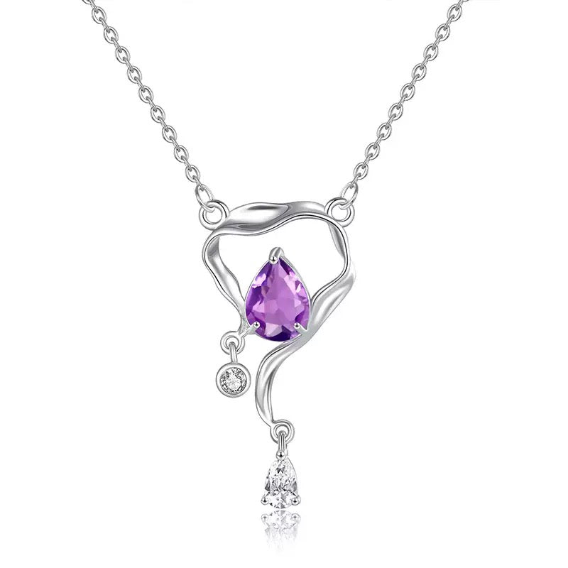 Natural Crystal “Mermaid’s Tear” Pendant Necklace in S925 Sterling Silver – Tarnish-Resistant
