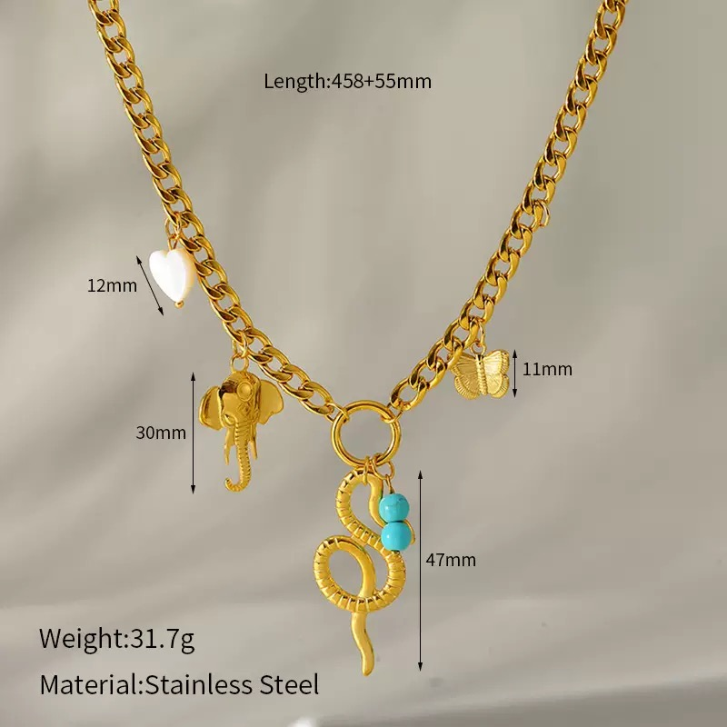 18K Gold-Plated Stainless Steel Heart & Flower Tassel Necklace