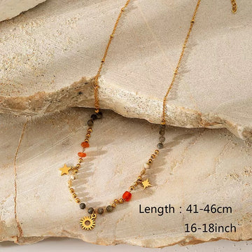 European and American Style Multi-Layer Colorful Natural Stone Star and Sun Pendant Necklace for Women, Fashionable Versatile Gold-Plated Clavicle Chain          询问 ChatGPT