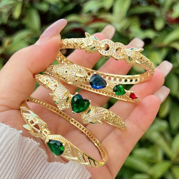 Multiple Styles Copper Plated 18K Gold Bracelet with Full Zircon Inlay, Colored Gemstones, Animal Series