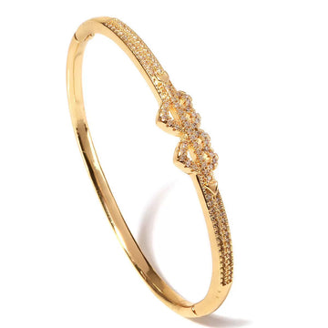 Luxury Feel Gold-Tone Copper Bracelet with Zircon Stones