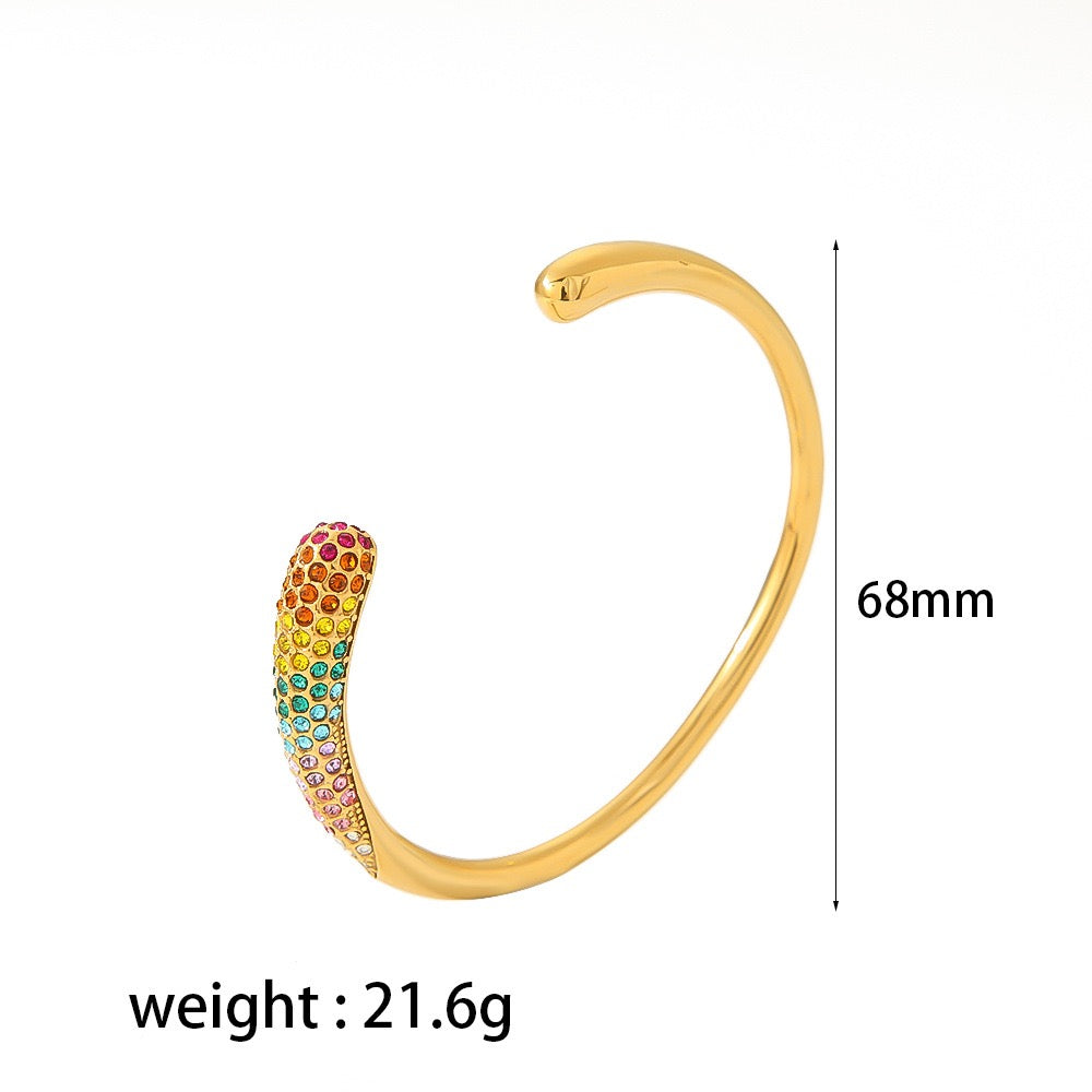18K Gold-Plated Titanium Steel Bangle with Colorful Full Zircon – Solid Stainless Steel