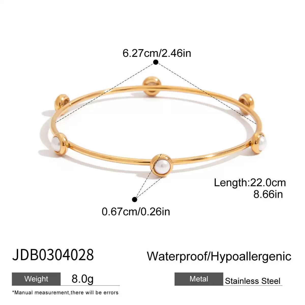18K Gold-Plated Stainless Steel Bracelet with Pearl & Zircon – Elegant & Fade-Resistant