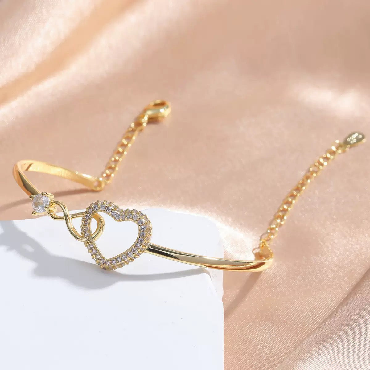 18K Gold-Plated Heart Chain Bracelet – Copper Base