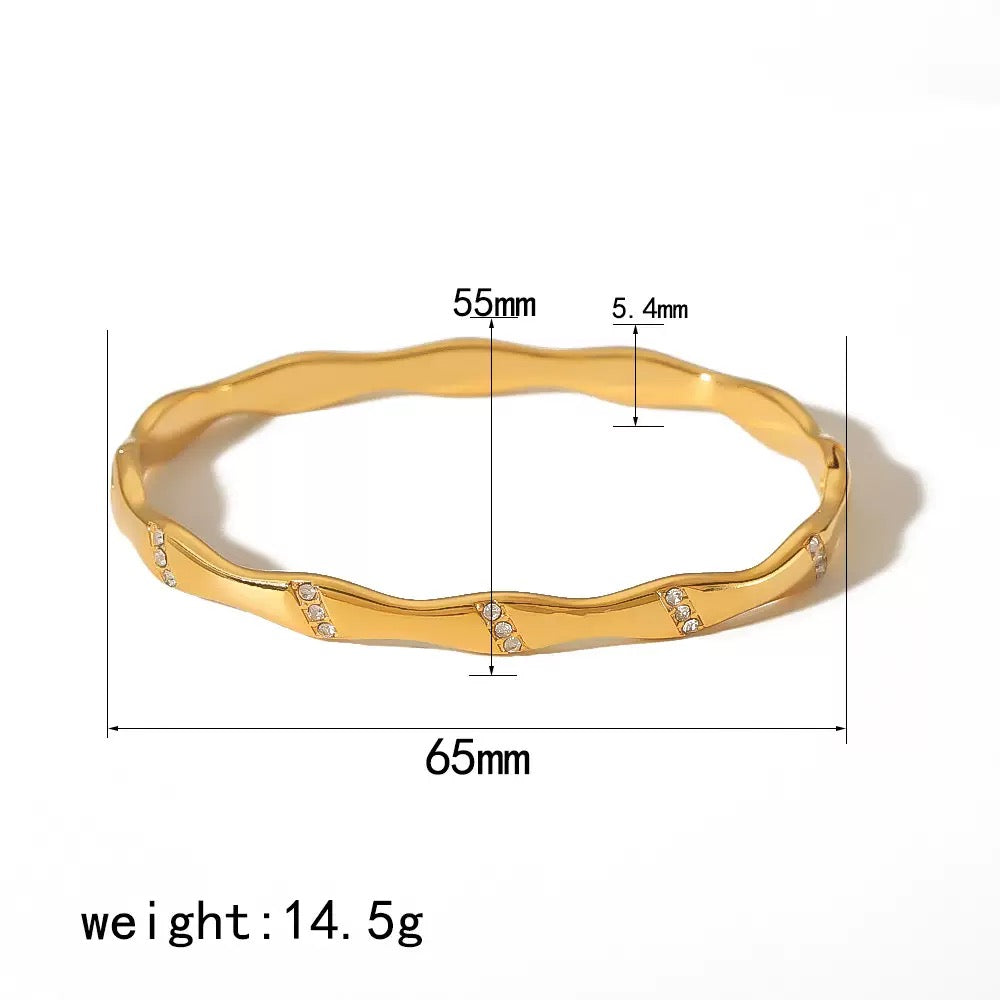 18K Gold Stainless Steel Wavy Bracelet with Zircon Dots